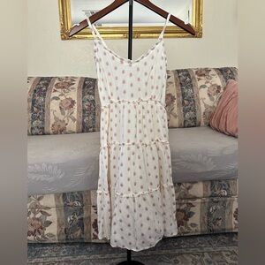 Elegant cream and lavender Polka Dot Midi Dress